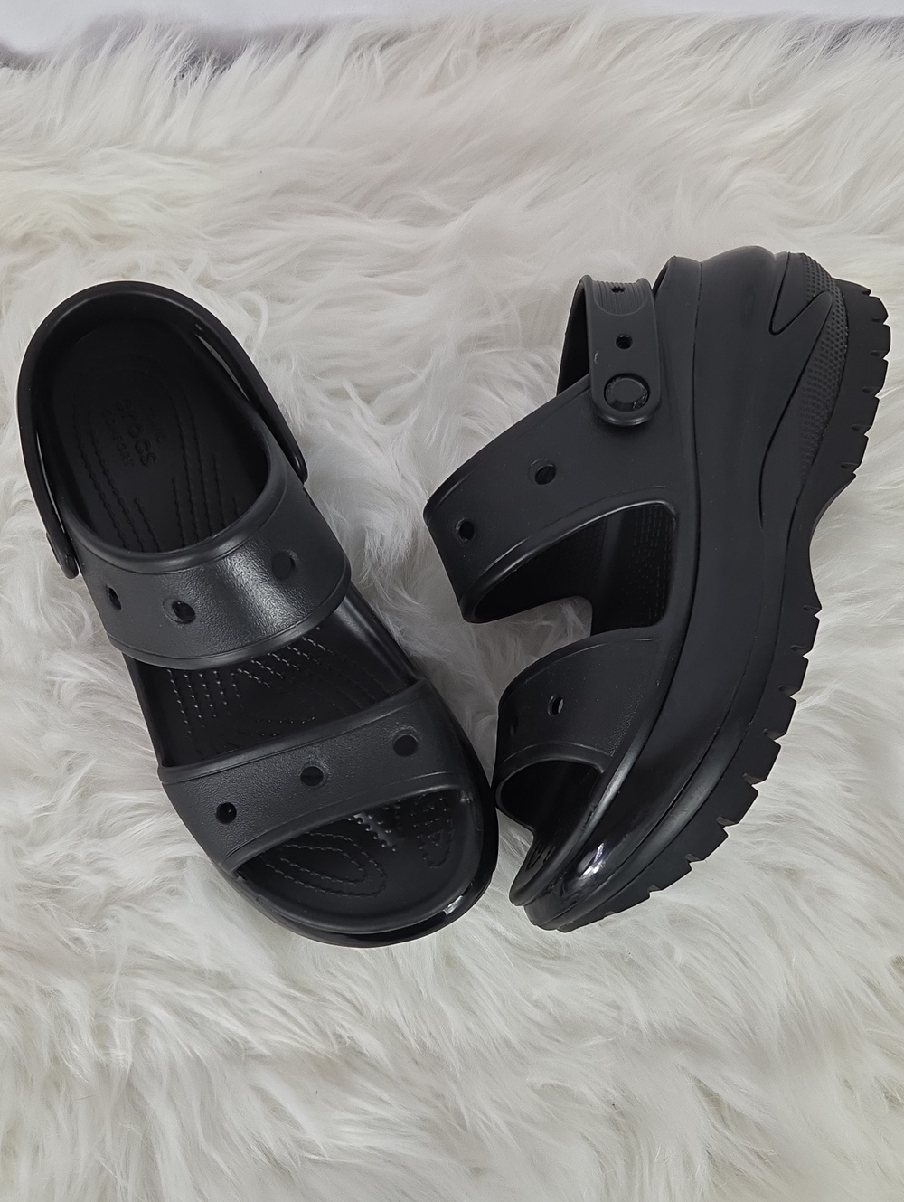 Crocs Classic Mega Crush Black Platform Wedge Sandals
